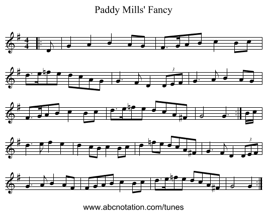 Paddy Mills' Fancy - staff notation