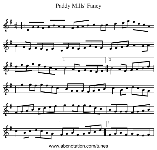 Paddy Mills' Fancy - staff notation
