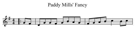 Paddy Mills' Fancy - staff notation