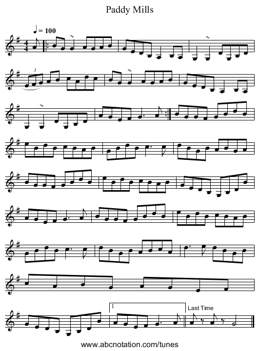 Paddy Mills - staff notation