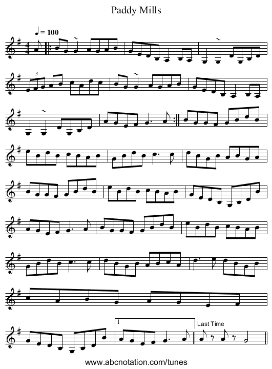 Paddy Mills - staff notation