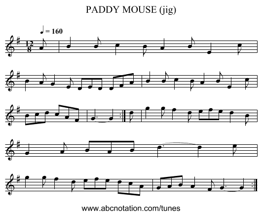 PADDY MOUSE (jig) - staff notation