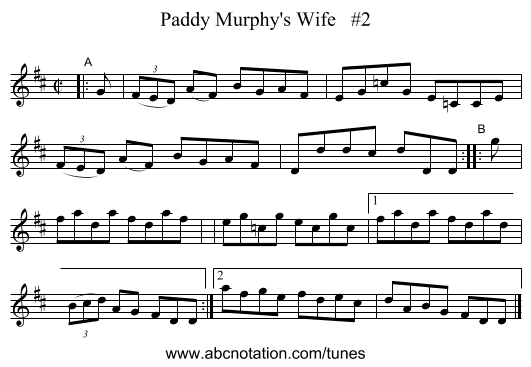 Paddy Murphy's Wife   #2 - staff notation