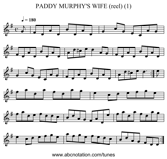 PADDY MURPHY'S WIFE (reel) (1) - staff notation
