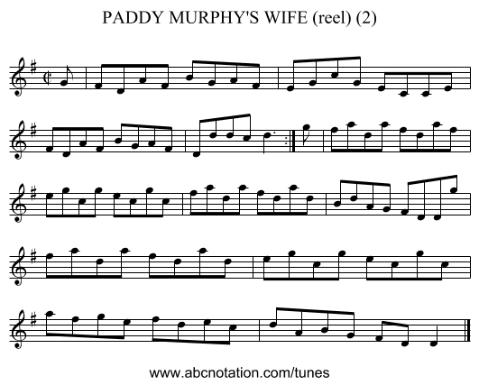 PADDY MURPHY'S WIFE (reel) (2) - staff notation