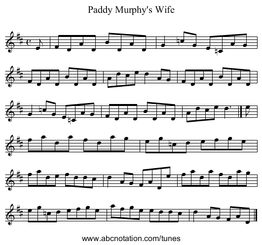 Paddy Murphy's Wife - staff notation