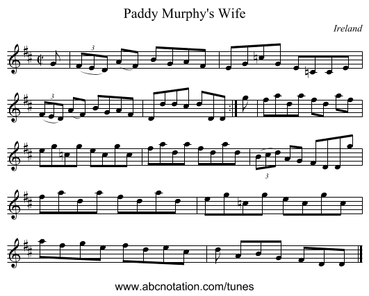 Paddy Murphy's Wife - staff notation