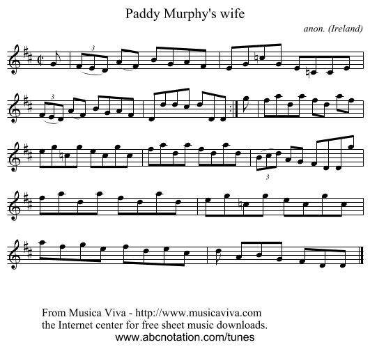 Paddy Murphy's wife - staff notation