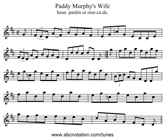 Paddy Murphy's Wife - staff notation