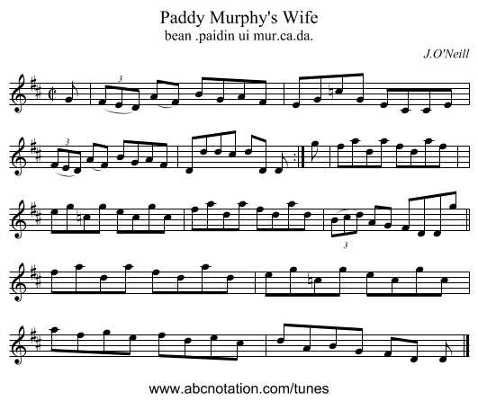 Paddy Murphy's Wife - staff notation