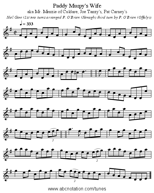 Paddy Murpy's Wife - staff notation