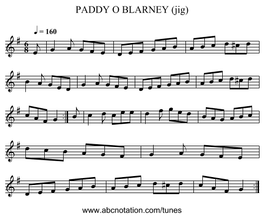 PADDY O BLARNEY (jig) - staff notation