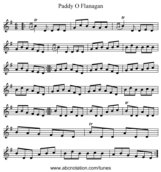 Paddy O Flanagan - staff notation