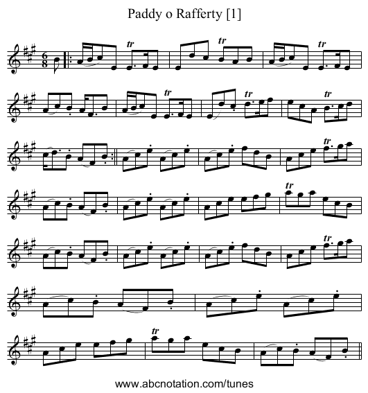 Paddy o Rafferty [1] - staff notation