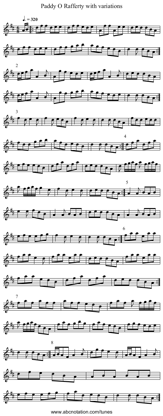 Paddy O Rafferty with variations - staff notation