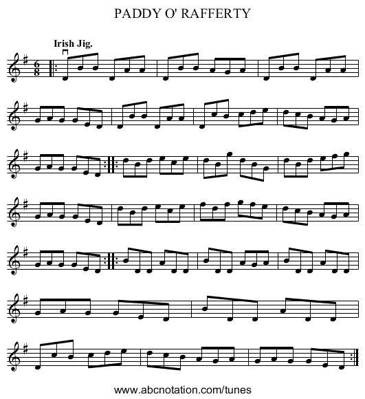 PADDY O' RAFFERTY - staff notation