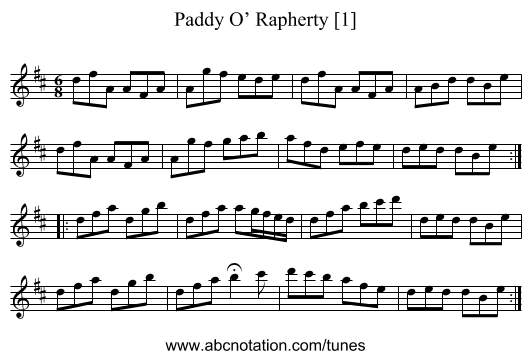 Paddy O’ Rapherty [1] - staff notation