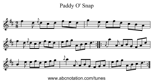 Paddy O' Snap - staff notation