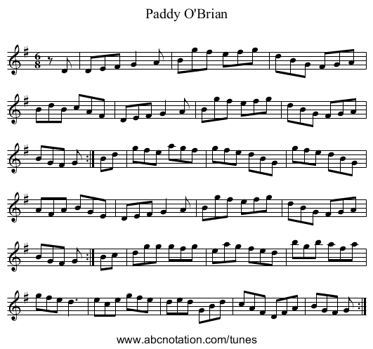 Paddy O'Brian - staff notation