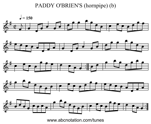 PADDY O'BRIEN'S (hornpipe) (b) - staff notation
