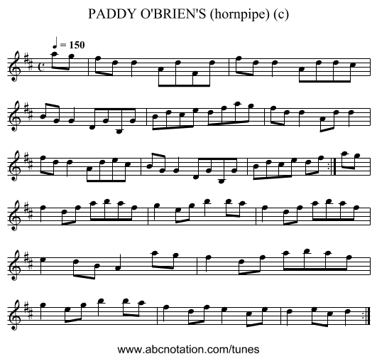 PADDY O'BRIEN'S (hornpipe) (c) - staff notation