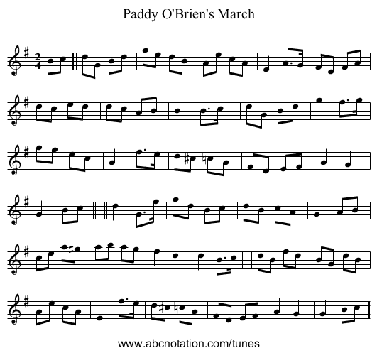 Paddy O'Brien's March - staff notation