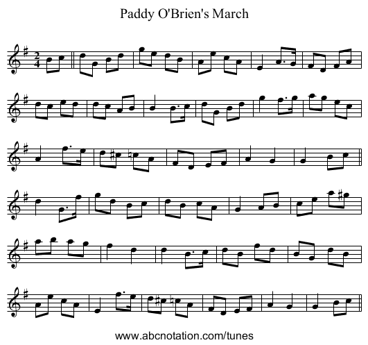 Paddy O'Brien's March - staff notation