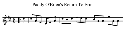 Paddy O'Brien's Return To Erin - staff notation