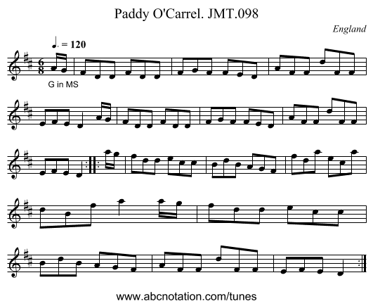 Paddy O'Carrel. JMT.098 - staff notation