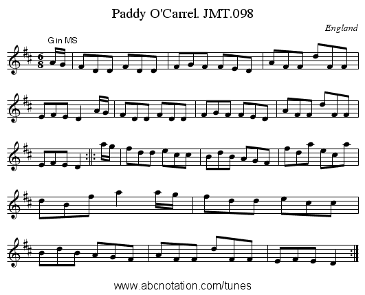 Paddy O'Carrel. JMT.098 - staff notation
