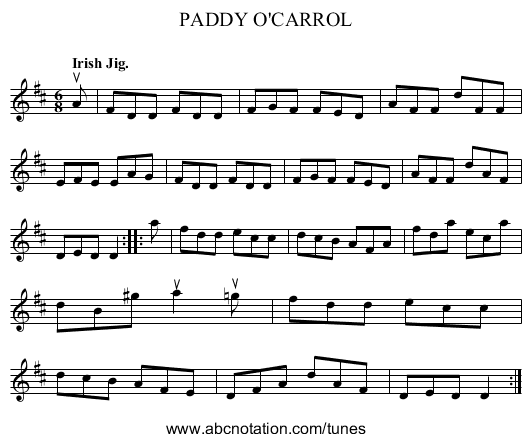 PADDY O'CARROL - staff notation