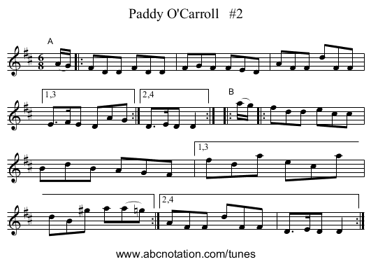 Paddy O'Carroll #2 - staff notation