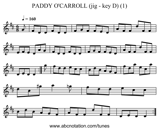 PADDY O'CARROLL (jig - key D) (1) - staff notation