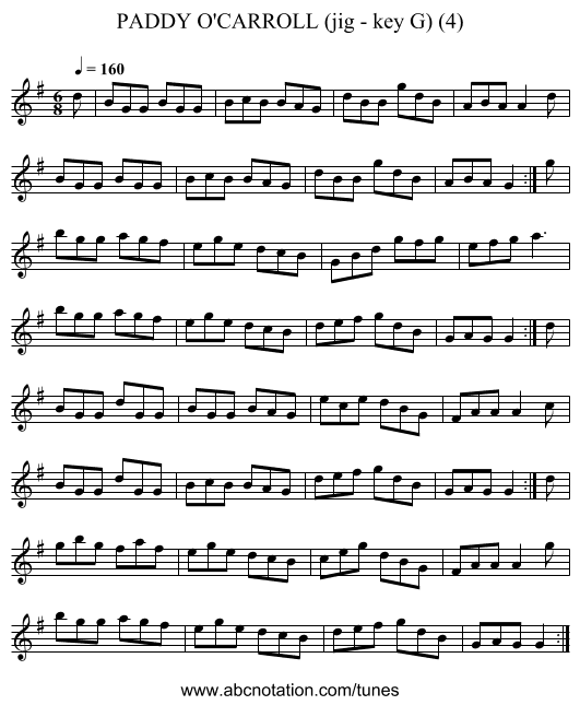 PADDY O'CARROLL (jig - key G) (4) - staff notation