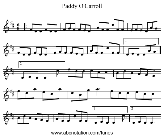 Paddy O'Carroll - staff notation