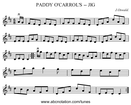 PADDY O'CARROL'S -- JIG - staff notation