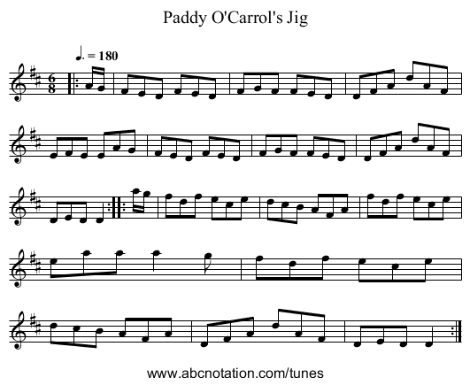 Paddy O'Carrol's Jig - staff notation