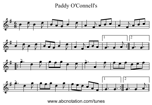 Paddy O'Connell's - staff notation