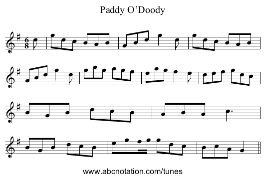 Paddy O’Doody - staff notation