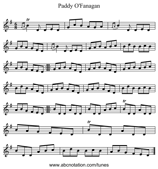 Paddy O'Fanagan - staff notation