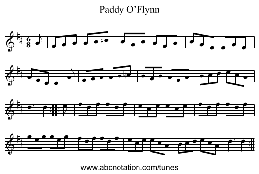 Paddy O’Flynn - staff notation
