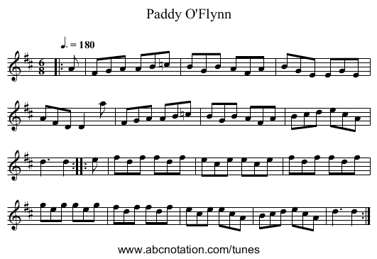 Paddy O'Flynn - staff notation