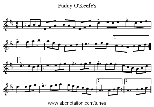 Paddy O'Keefe's - staff notation
