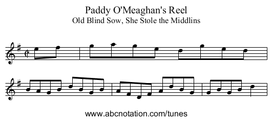 Paddy O'Meaghan's Reel - staff notation