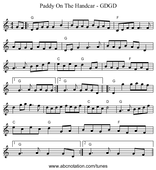 Paddy On The Handcar - GDGD - staff notation