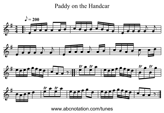 Paddy on the Handcar - staff notation