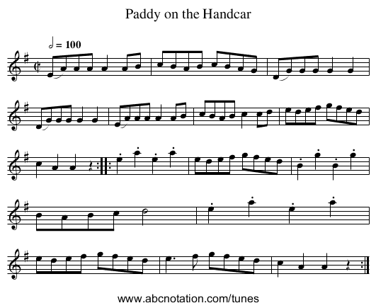 Paddy on the Handcar - staff notation