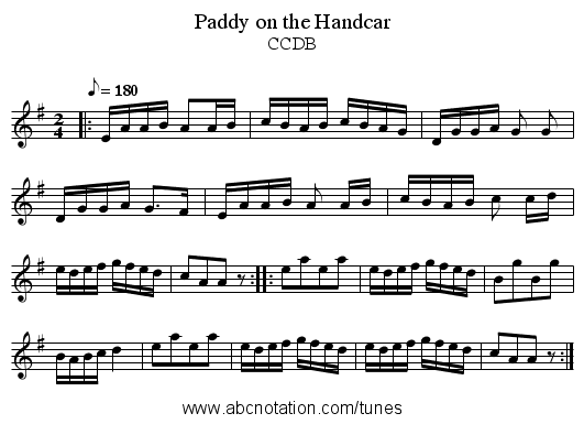 Paddy on the Handcar - staff notation