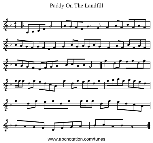 Paddy On The Landfill - staff notation