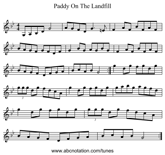 Paddy On The Landfill - staff notation
